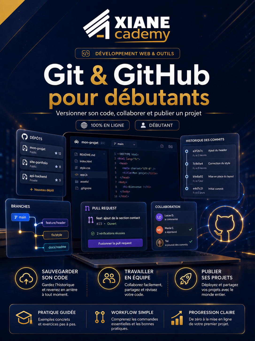Visuel de la formation Git & GitHub pour débutants