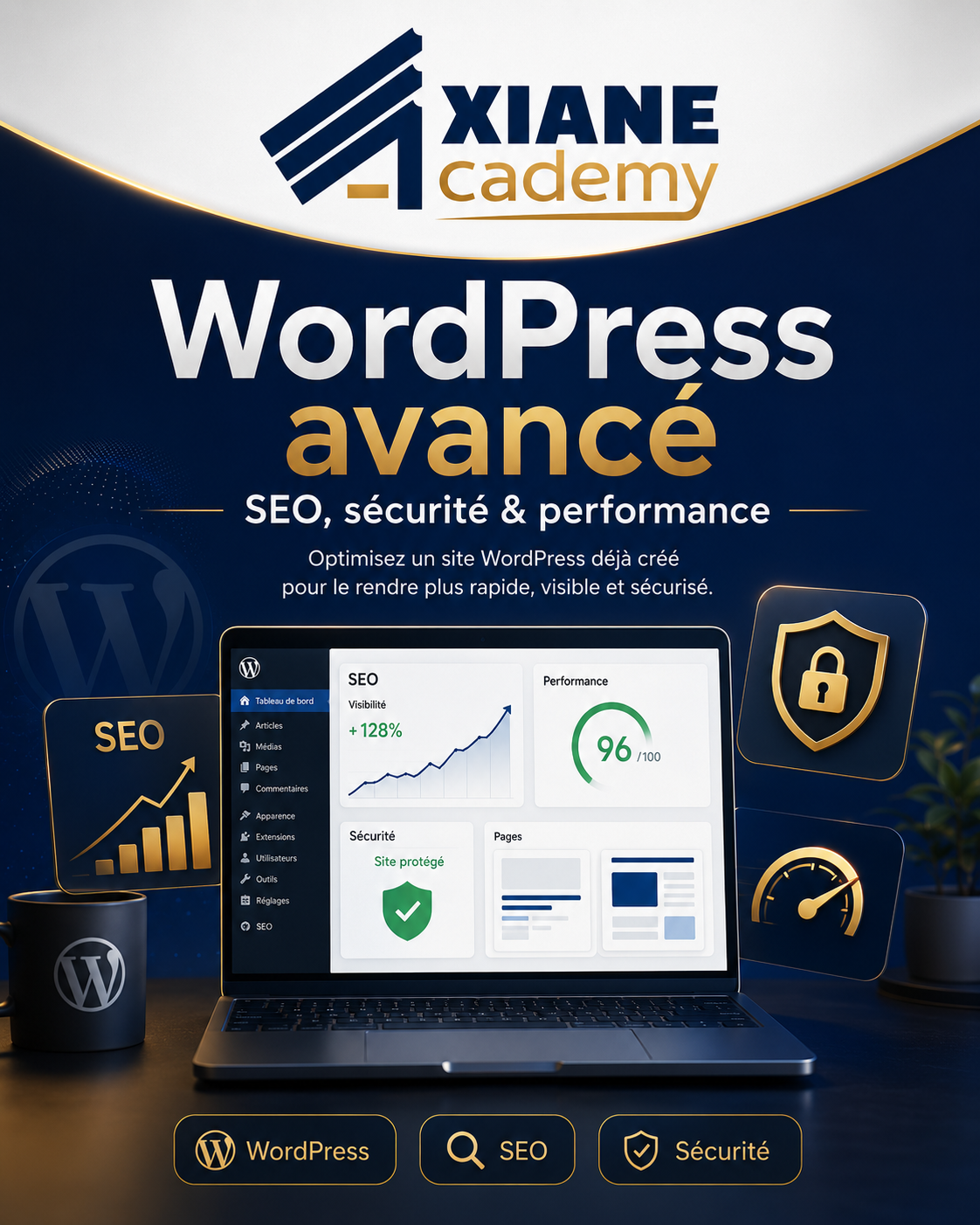 Visuel de la formation WordPress avancé : SEO, sécurité & performance